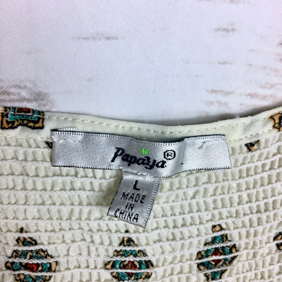 Papaya Multi Patterned Cream Lace Up Top - Picture 7 of 8